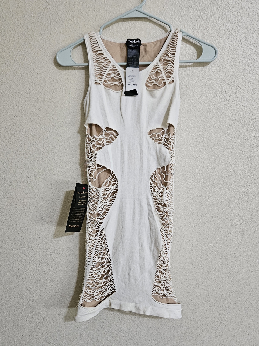 bebe White & Nude Cutout Bodycon Dress